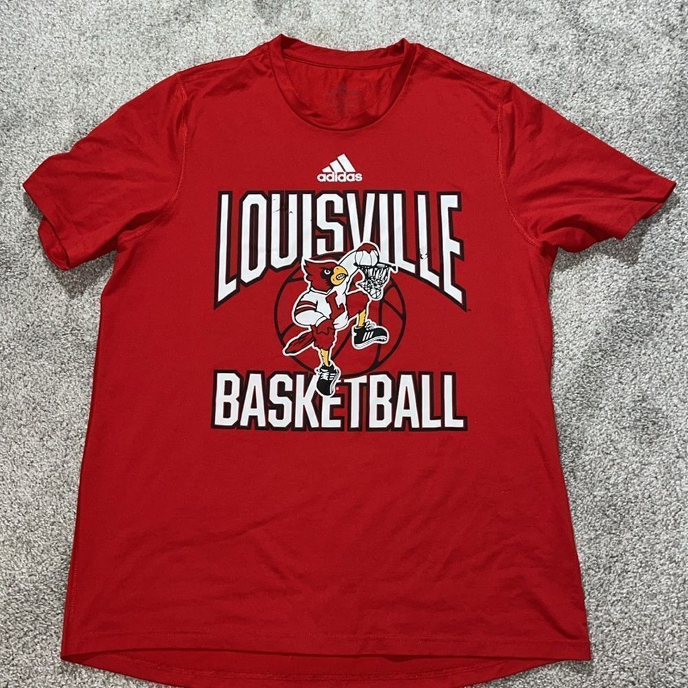 Adidas Red Louisville Cardinals Mascot Basketball yoga work out gym T shirt L